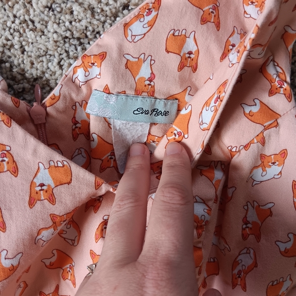 Modcloth Eva Rose Fit And Flare Peach Corgi Swing Dress Size S Or Xs - Picture 6 of 6
